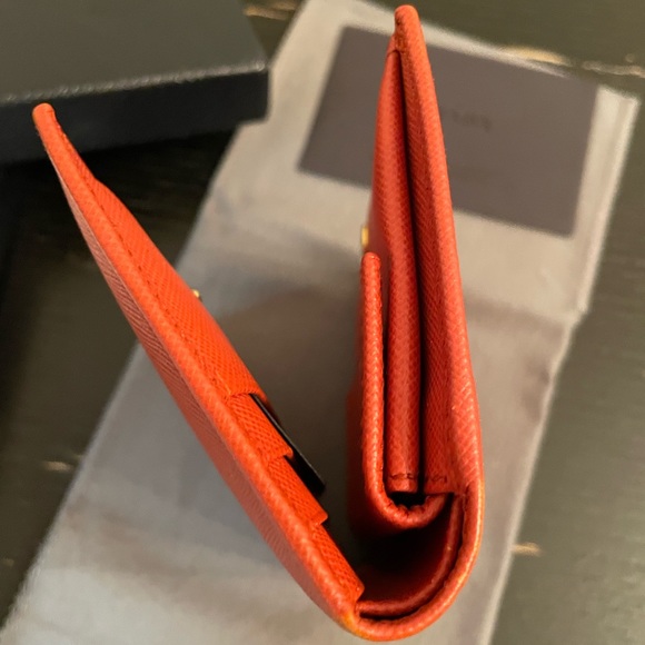 Authentic Prada Saffiano Leather Bi-Fold Wallet in Rame with box and card - Picture 9 of 11